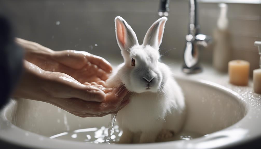 washing dog in bathtub